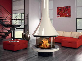 Дровяной камин EVA 992 центральный лакированный со стеклом и стандартным основанием в Казани