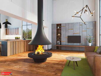 Дровяной камин EVA 992 центральный со стеклом и стандартным основанием в Казани