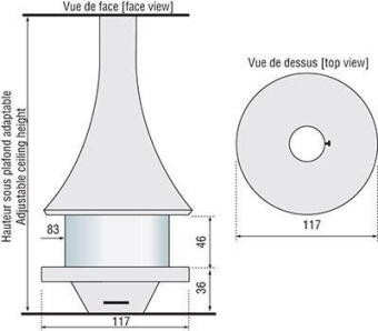 Чертеж для Дровяной камин EVA 992 центральный подвесной со стеклом