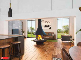 Дровяной камин EVA 992 центральный со стеклом и стандартным основанием в Казани