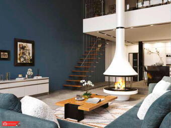 Дровяной камин EVA 992 центральный со стеклом и стандартным основанием в Казани