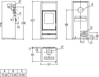 Чертеж для Кафельная печь E128 Hermetic