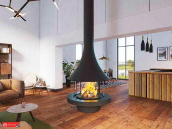 Дровяной камин EVA 992 центральный со стеклом и стандартным основанием в Казани