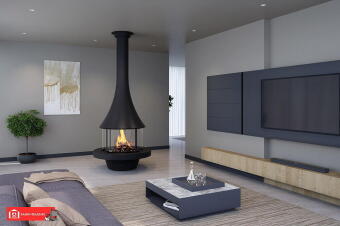 Дровяной камин EVA 992 центральный со стеклом и стандартным основанием в Казани